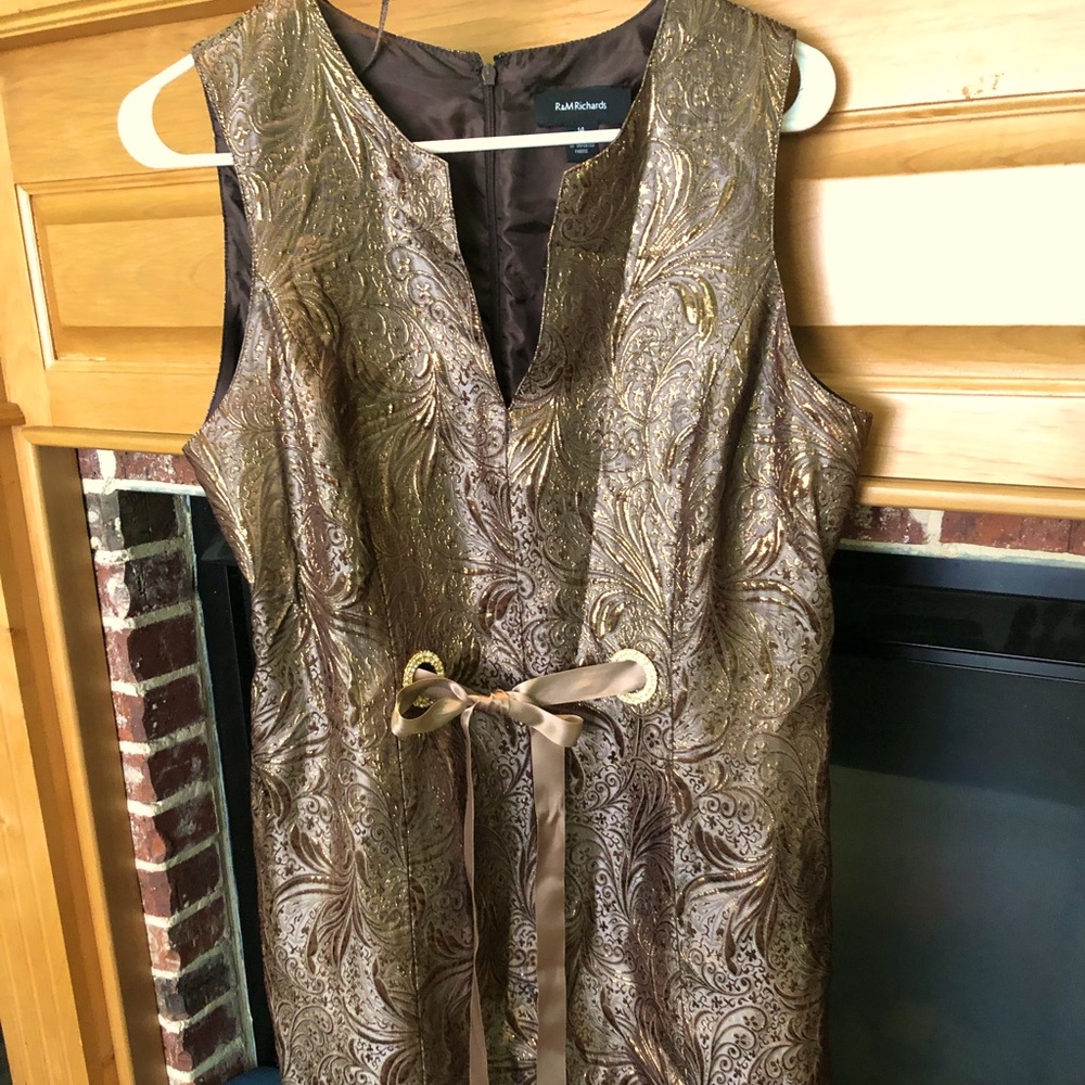 R & M Richards Metallic Gold/Brown Cocktail dress SZ 14